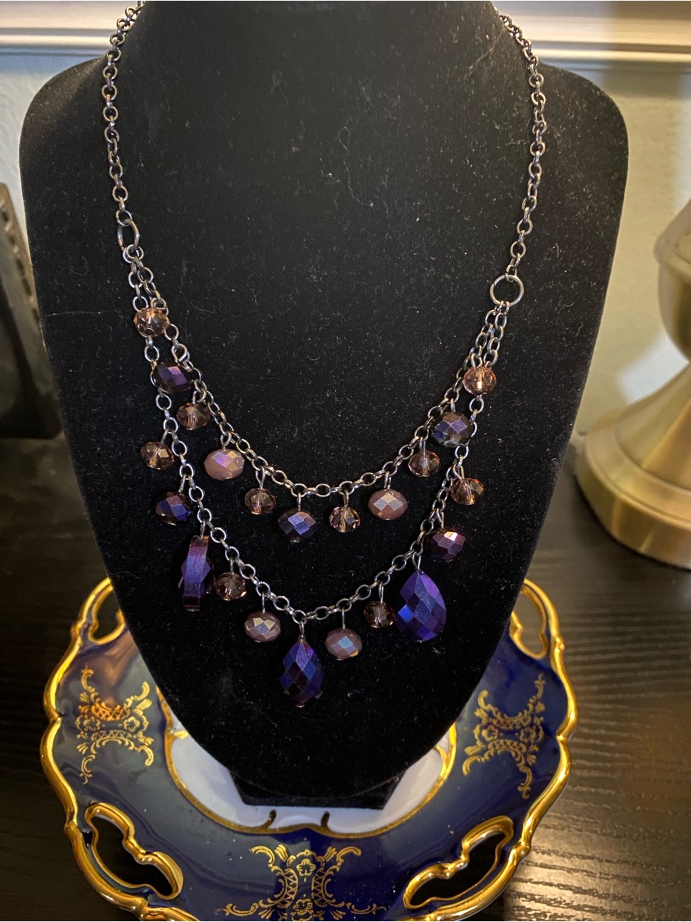Layered Purple Crystal Drop Necklace - Women Jewelry
